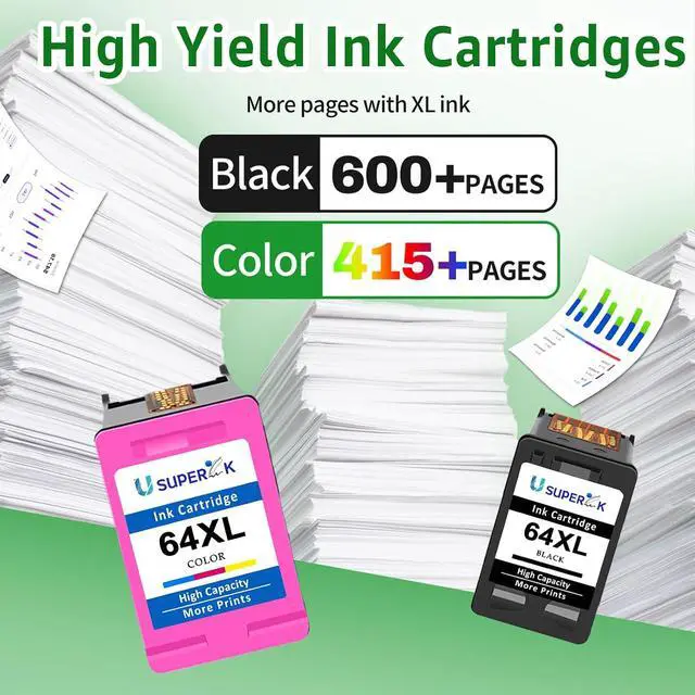 Alt view image 3 of 7 - SuperInk 64XL Ink Cartridges Black and Color Replacement for HP 64 XL Ink Cartridge Combo Pack Works for HP Envy Photo 7855 7858 6252 6255 7800 7100 7155 7158 Tango Series Printer (2 Pack)