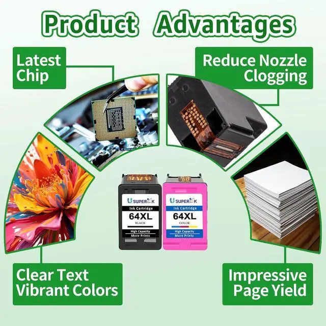 Alt view image 4 of 7 - SuperInk 64XL Ink Cartridges Black and Color Replacement for HP 64 XL Ink Cartridge Combo Pack Works for HP Envy Photo 7855 7858 6252 6255 7800 7100 7155 7158 Tango Series Printer (2 Pack)