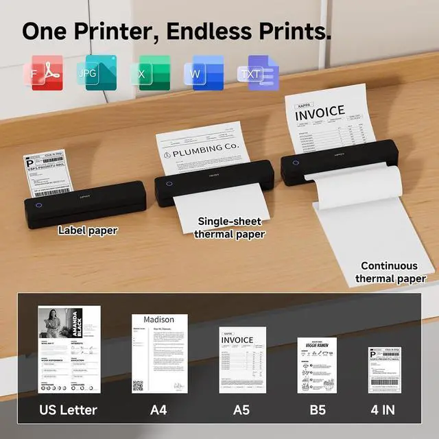 Alt view image 2 of 7 - HPRT MT610 Portable Printer Wireless for Travel, Inkless Thermal Printer
