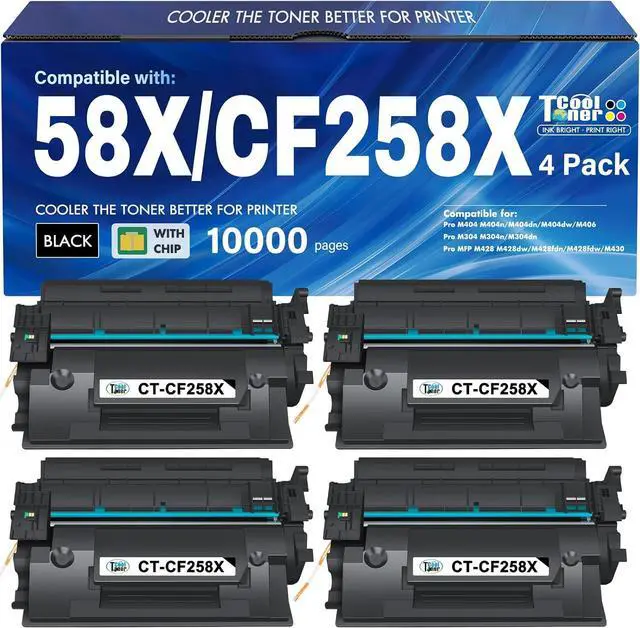 Main image of 58X CF258X 58A Toner Cartridge Black High Yield M404dw M428 M406 4 Pack