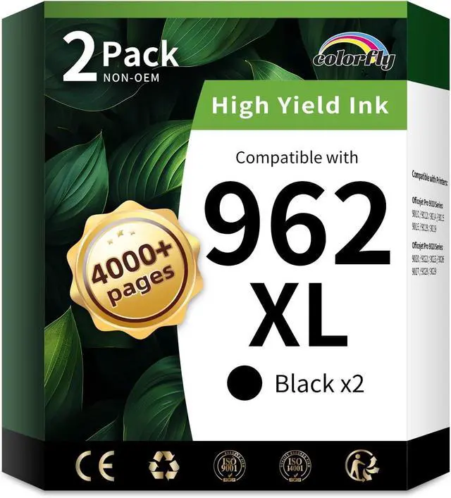Main image of 962XL Ink Cartridges Combo Pack Compatible Replacement for HP 962XL 962 Ink Cartridges to Use with HP OfficeJet Pro 9010 9012 9014 9015 9016 9018 9020 9022 9025 Printer (2BK)
