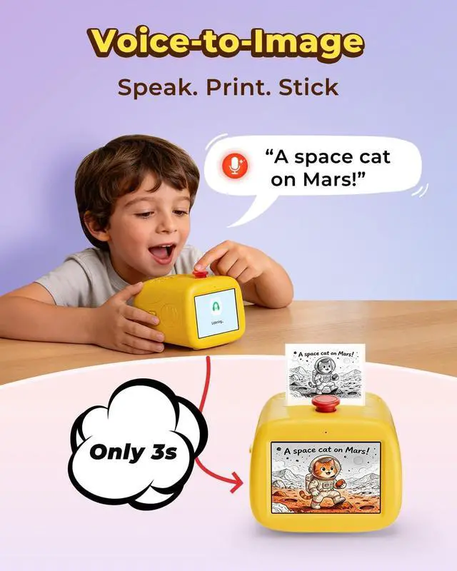 Alt view image 2 of 7 - MUNBYN SP01 Kids Inkless Thermal Sticker Maker, Smart Voice-Activated Portable Label Printer with Color Screen