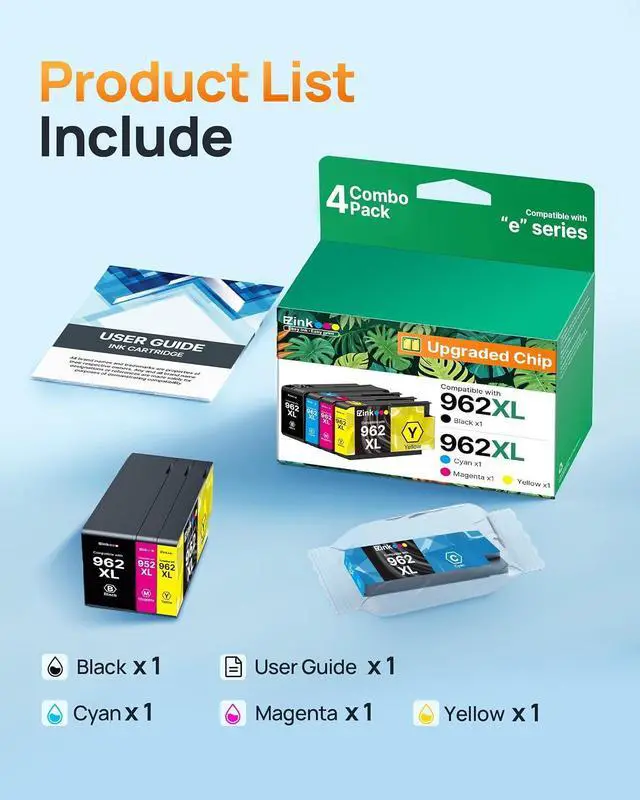 Alt view image 4 of 7 - E-Z Ink 962XL Ink Cartridges Combo Pack Replacement for HP 962XL hp 962 Color Ink cartridges Work for hp officejet pro 9010 9015e 9025e 9015 9025 9018e 9018 9020 Printer (4 Pack)