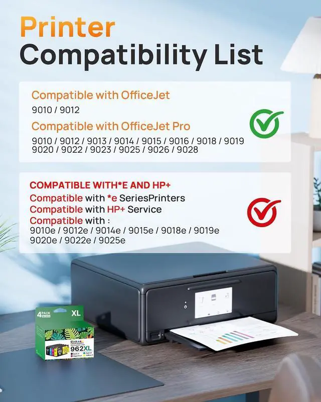 Alt view image 6 of 7 - E-Z Ink 962XL Ink Cartridges Combo Pack Replacement for HP 962XL hp 962 Color Ink cartridges Work for hp officejet pro 9010 9015e 9025e 9015 9025 9018e 9018 9020 Printer (4 Pack)