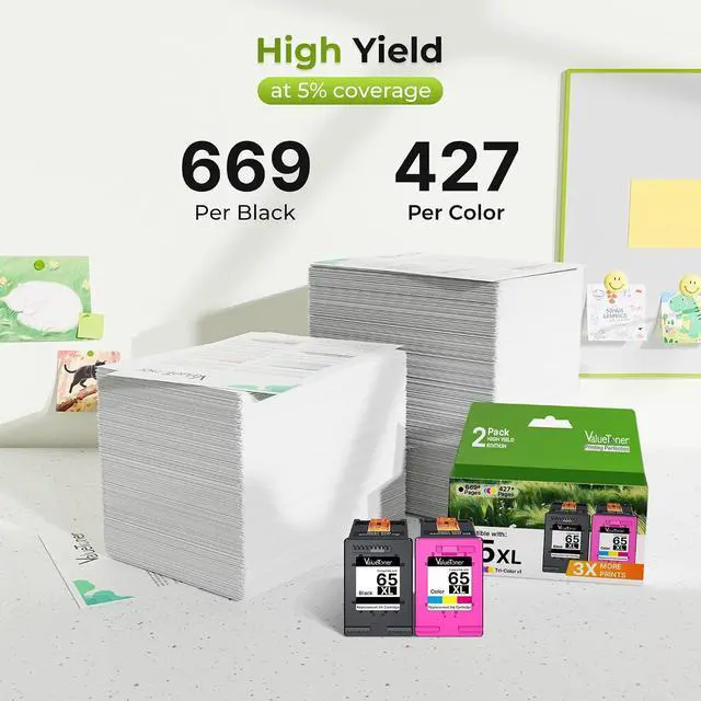 Alt view image 4 of 7 - Valuetoner 65XL 65 Ink Cartridges Black/Color Combo Pack Replacement 2-Pack