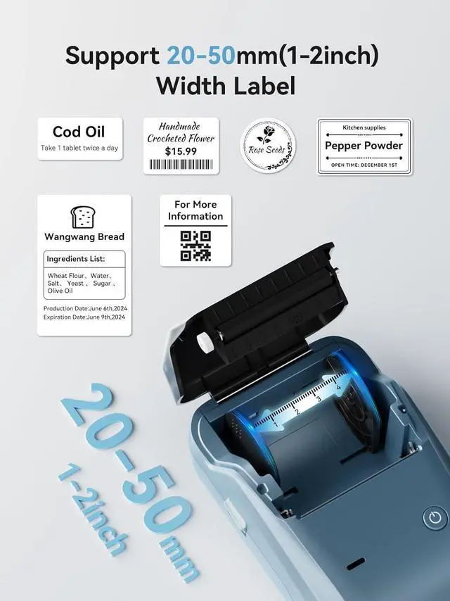 Alt view image 7 of 7 - NIIMBOT B1 Label Maker Machine with 3 Tapes, 50x30mm/50x80mm/ 50x50mm Round Labels, Bluetooth Thermal Label Printer for Small Business,Office,Home,School (Blue, 1 Printer+3 Roll Label)