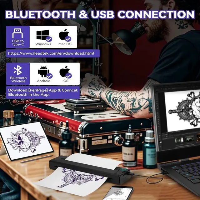 Alt view image 2 of 7 - PeriPage P90 Tattoo Stencil Printer, Wireless Thermal Tattoo Printers with Stencil Paper,Portable Tattoos Printer Compatible with Phone Pad and PC
