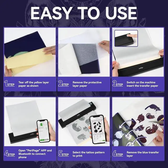 Alt view image 7 of 7 - PeriPage P90 Tattoo Stencil Printer, Wireless Thermal Tattoo Printers with Stencil Paper,Portable Tattoos Printer Compatible with Phone Pad and PC