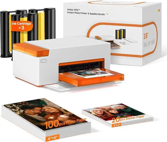 Main image of Liene M110 4x6'' & 3x3 Photo Sticker Printer Bundle (100 pcs Photo+20 pcs Sticker+3 Ink Cartridges), Bluetooth Portable Picture Printer for iPhone, Android, Smartphone, Computer, Dye-Sublimation