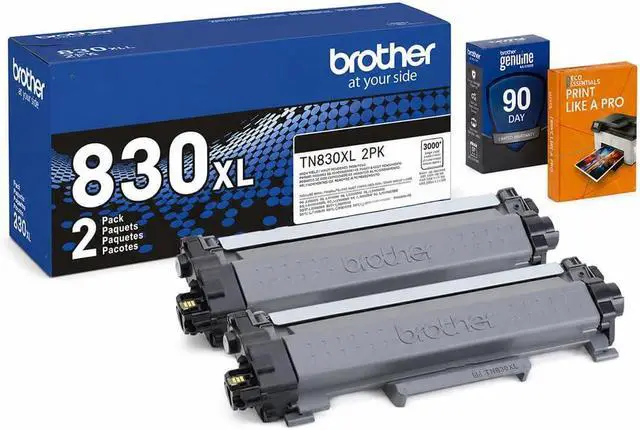 Main image of Brother Genuine TN830XL 2-Pack Black High-Yield Toner Cartridge, Up to 3,000 Pages Each (6,000 Total) Bundle with Deco Essentials Printer eBook for MFC-L2820DW, MFC-L2900DW, HL-L2460DW, HL-L2420DW