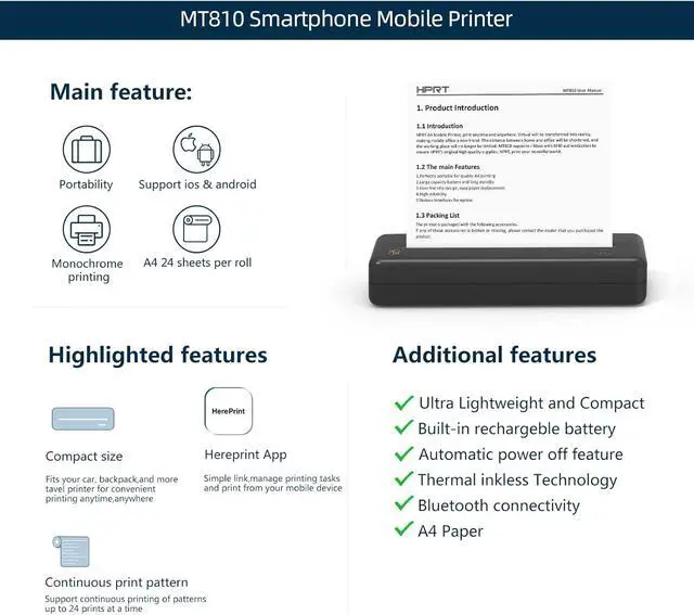 Alt view image 3 of 7 - HPRT Wireless Portable Printer - Bluetooth Thermal Printer for Travel,