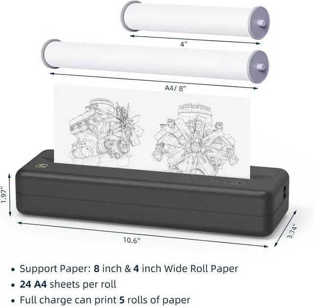Alt view image 4 of 7 - HPRT Wireless Portable Printer - Bluetooth Thermal Printer for Travel,