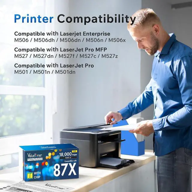 Alt view image 2 of 7 - 87X High Yield Black Toner Cartridge 2Pack Replacement for HP 87X 87A CF287X CF287A for HP Laserjet Enterprise M506 M506dh M506dn M506n M506x Pro M501 M501dn M501n MFP M527c M527z M527f M527dn Printer