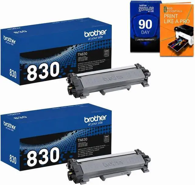 Main image of Brother Genuine TN830 2-Pack Standard Yield Black Toner Cartridge, for MFC-L2820DW, MFC-L2880DW, HL-L2460DW, MFC-L2900DW, HL-L2480DW, MFC-L2760DW, Bundle with Deco Essentials Printer eBook