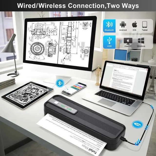 Alt view image 2 of 7 - NETUM P801X Portable Printer Wireless for Travel, Inkless Thermal Printer for iOS,Andorid and PC, Supports Thermal Paper&Labels, 8.5"x11" US Letter & A4, for Home Office, Travel, Mobile Printing,Black