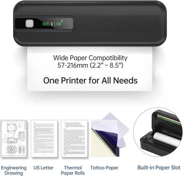 Alt view image 3 of 7 - NETUM P801X Portable Printer Wireless for Travel, Inkless Thermal Printer for iOS,Andorid and PC, Supports Thermal Paper&Labels, 8.5"x11" US Letter & A4, for Home Office, Travel, Mobile Printing,Black