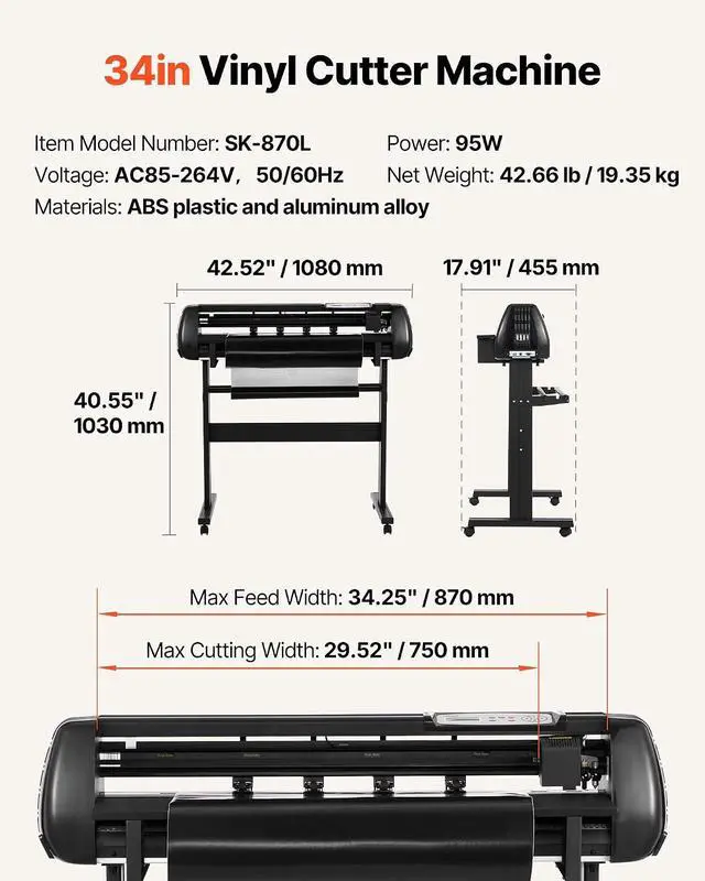 Alt view image 7 of 7 - VEVOR Vinyl Cutter Machine, 34 inch Max Feed Width, Dual Blades, Adjustable Force and Speed, LED Display, Vinyl Plotter Cutter Printer Bundle with Sticker Sheets, Transfer Film, Signmaster Software