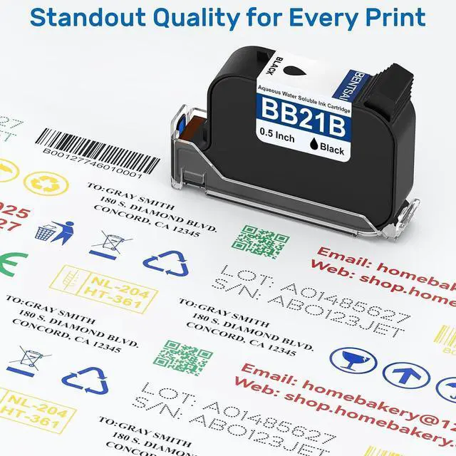 Alt view image 4 of 7 - BENTSAI BB21B Original Aqueous Water Soluble Water Based Black Ink Cartridge Replacement for Handheld Inkjet Printer BT-HH6205B 6205BL