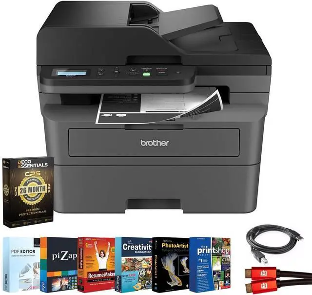 Main image of Brother Wireless DCP-L2640DW Compact Monochrome Multi-Function Laser Printer Bundle with 26Month Protection Plan, Printer Essentials Digital Download, 6FT HDMI Cable & 6FT USB TypeA to TypeB Cable