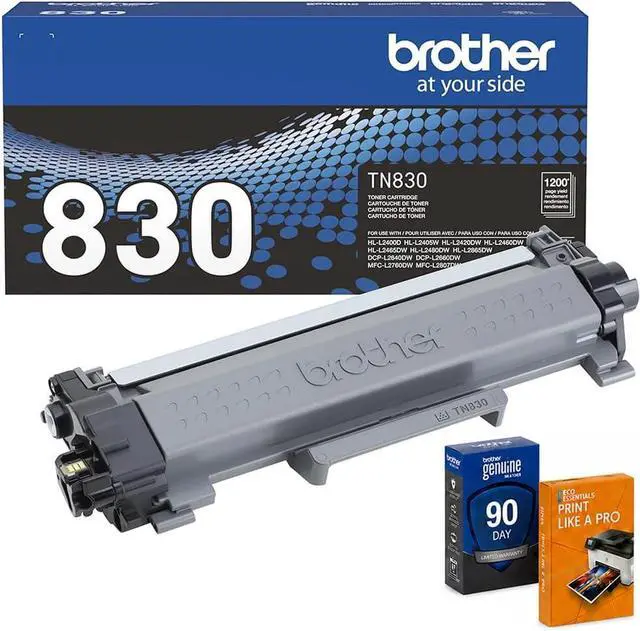 Main image of Brother Genuine TN830 Black Standard Yield Toner Cartridge, Up to 1,200 Page, Bundle with Deco Essentials Printer eBook for MFC-L2820DW, HL-L2460DW, MFC-L2900DW, HL-L2420DW, HL-L2405W