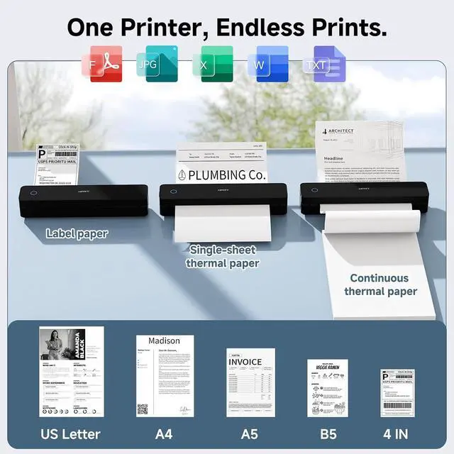 Alt view image 2 of 7 - HPRT Inkless Portable Thermal Printer Wireless for Travel,MT610,203 DPI