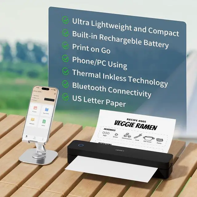 Alt view image 7 of 7 - HPRT Inkless Portable Thermal Printer Wireless for Travel,MT610,203 DPI