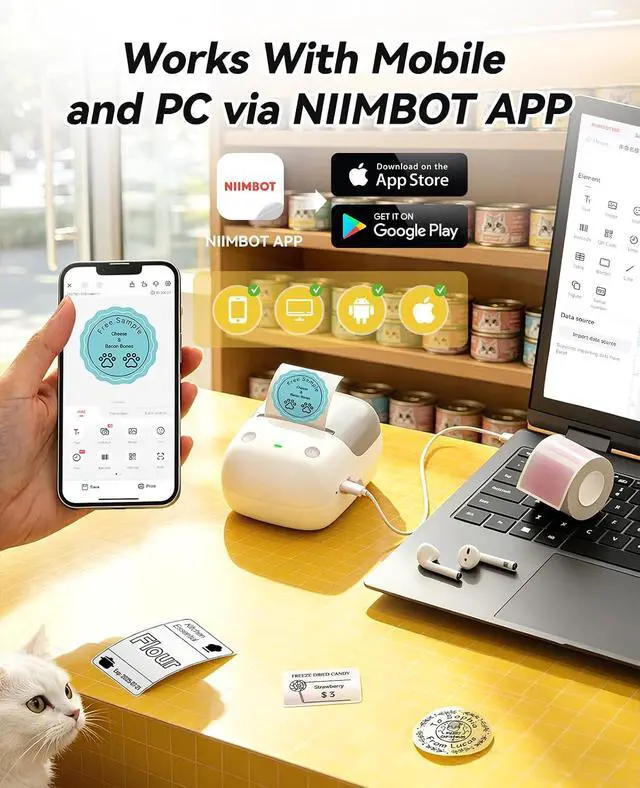 Alt view image 3 of 7 - NIIMBOT B2 Label Maker Machine with Custom Button, Built in Clock,Silver