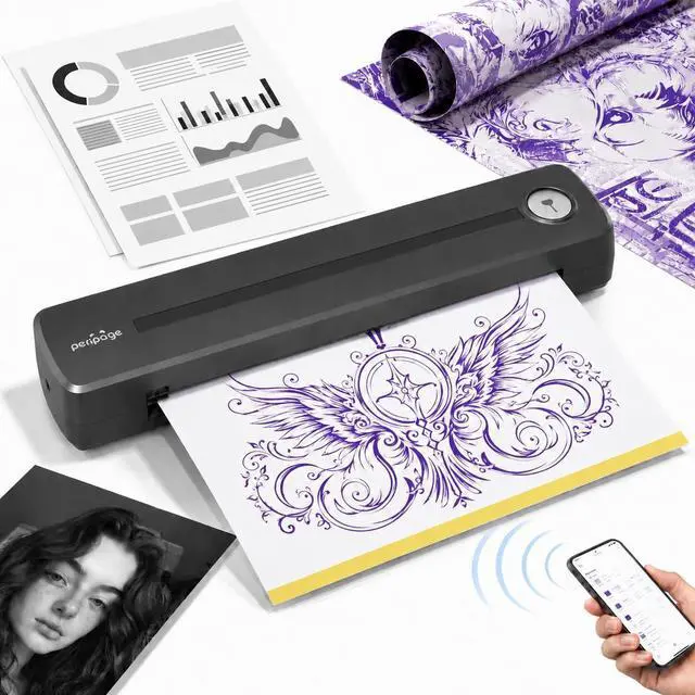 Main image of PeriPage P91 2-in-1 Portable Thermal Inkless Printer, Tattoo Stencil & A4