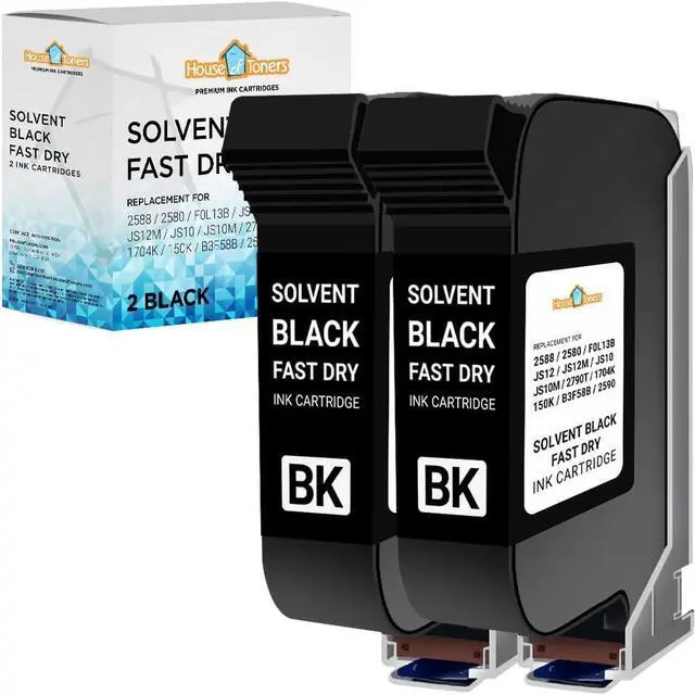 Main image of Remanufactured Solvent Black Fast Dry Ink Cartridge Compatible with HP 2588 2580 FOL13B JS12 JS10 2790T 1704K 150K B3F58B 2590 12.7mm for Eco Industrial Commercial and Handheld Printer 2-Pack