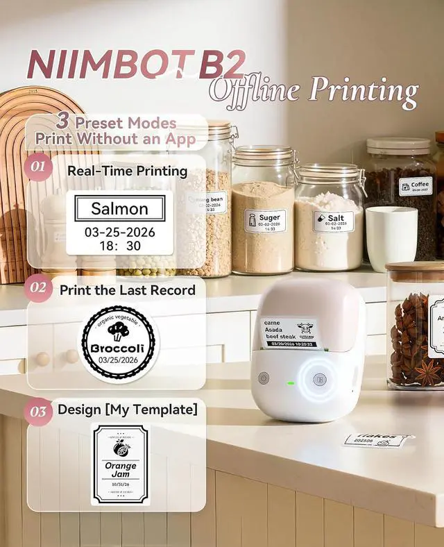 Alt view image 2 of 7 - NIIMBOT B2 Label Maker(Pink) Machine with 4 Rolls Label Tape for Home Kitchen Office Coffee Shop Bakery Organization