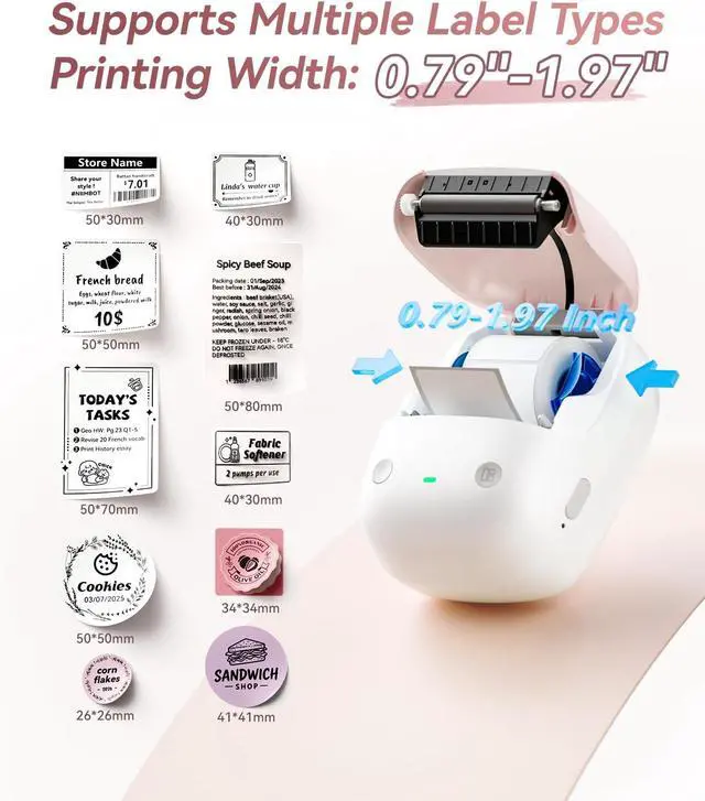 Alt view image 7 of 7 - NIIMBOT B2 Label Maker(Pink) Machine with 4 Rolls Label Tape for Home Kitchen Office Coffee Shop Bakery Organization