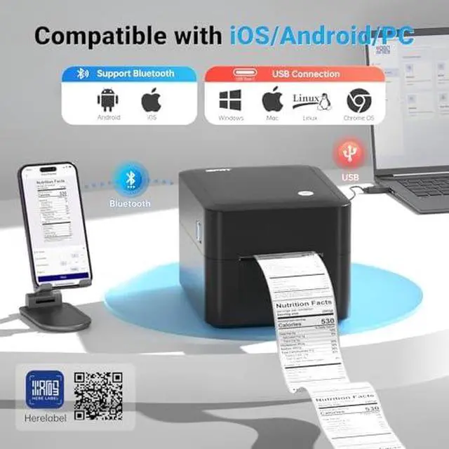 Alt view image 4 of 5 - iDPRT SP320 Desktop Label Maker with 1 Roll of 800 pcs Thermal Label (1.57×1.18), Bluetooth Thermal Shipping Label Printer for Parcel Shipping, Small Businesses, Offices, and Home, Sticker Printer