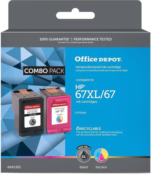 Main image of Office Depot® Remanufactured Black/Standard High-Yield Tri-Color Ink Cartridge Replacement for HP 67XL/67, OD67XL67CP