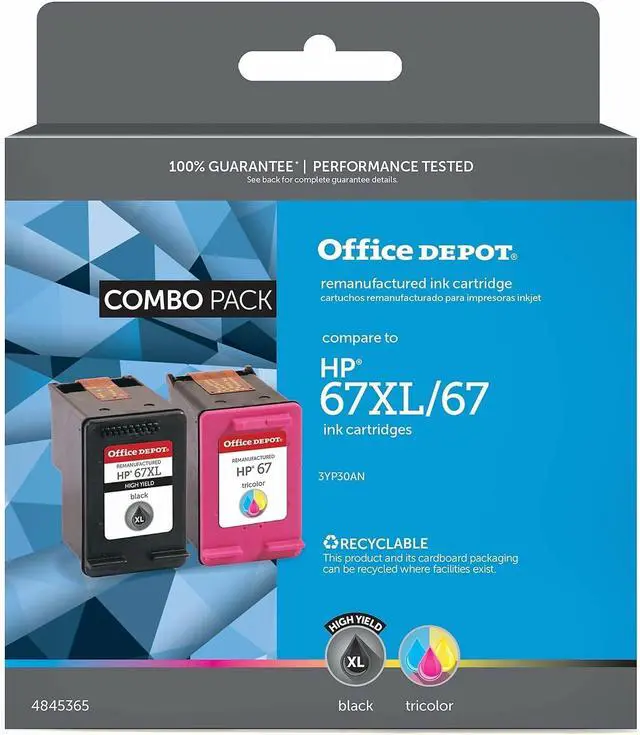 Alt view image 2 of 4 - Office Depot® Remanufactured Black/Standard High-Yield Tri-Color Ink Cartridge Replacement for HP 67XL/67, OD67XL67CP