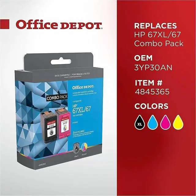 Alt view image 3 of 4 - Office Depot® Remanufactured Black/Standard High-Yield Tri-Color Ink Cartridge Replacement for HP 67XL/67, OD67XL67CP