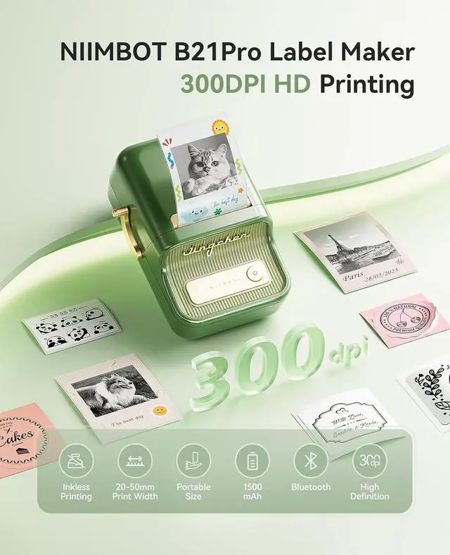 Alt view image 4 of 7 - NIIMBOT Label Maker, B21 Pro 300DPI HD Sticker Printer for Photos, Green