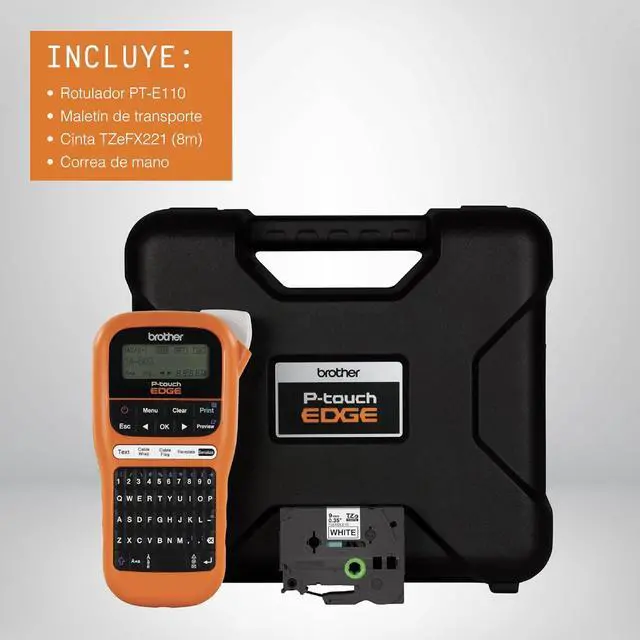 Alt view image 6 of 7 - Brother PTE110 Entry Level Industrial Handheld Labeling Tool Kit - Up to 12mm Labels, Orange