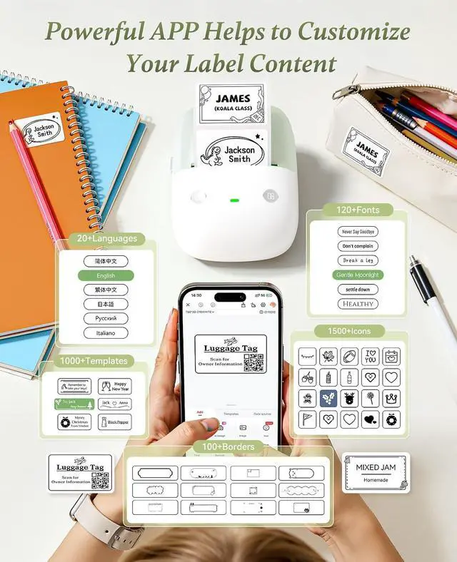 Alt view image 4 of 7 - NIIMBOT B2 Label Maker, 2 Inch Portable Thermal Label Printer, Green