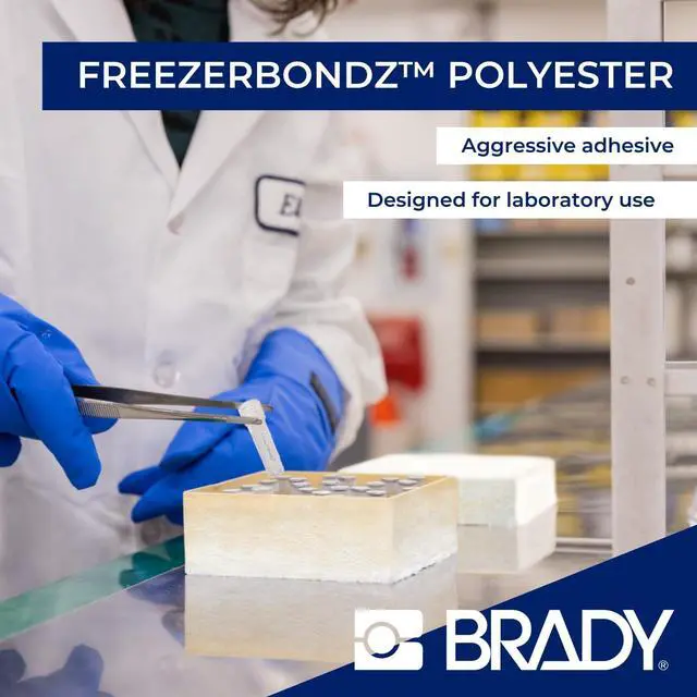 Alt view image 4 of 7 - Brady Authentic (M5-118-492) FreezerBondz Ultra-Thin Cryogenic Polyester LBL .375 x 1 x .375Dia Black on White, 240 Labels. for use with the BMP51 and M511 Label Printers