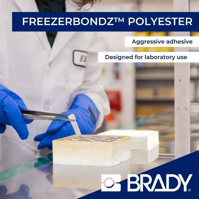 Alt view image 4 of 7 - Brady Authentic (M5-118-492) FreezerBondz Ultra-Thin Cryogenic Polyester LBL .375 x 1 x .375Dia Black on White, 240 Labels. for use with the BMP51 and M511 Label Printers