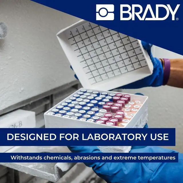 Alt view image 5 of 7 - Brady Authentic (M5-118-492) FreezerBondz Ultra-Thin Cryogenic Polyester LBL .375 x 1 x .375Dia Black on White, 240 Labels. for use with the BMP51 and M511 Label Printers