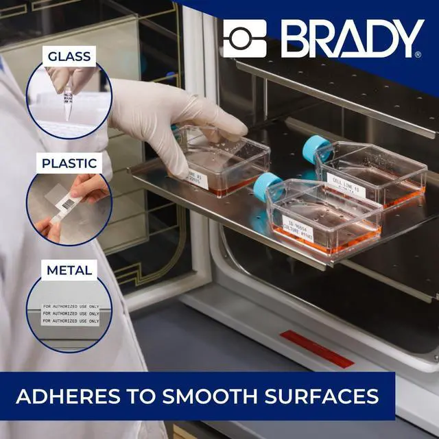 Alt view image 6 of 7 - Brady Authentic (M5-118-492) FreezerBondz Ultra-Thin Cryogenic Polyester LBL .375 x 1 x .375Dia Black on White, 240 Labels. for use with the BMP51 and M511 Label Printers