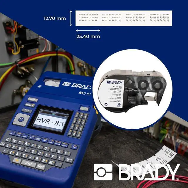 Alt view image 7 of 7 - Brady Authentic (M4-131-498) Repositionable Multi-Purpose Vinyl Cloth Labels 0.5" H x 1" W Black on White, 180 Labels. for use with The BMP41, BMP51, and M511 Label Printers