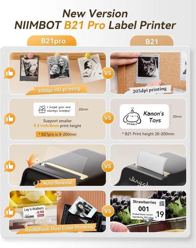 Alt view image 2 of 7 - NIIMBOT B21 Pro Label Maker, 300DPI Support Red-Black Printing, Black