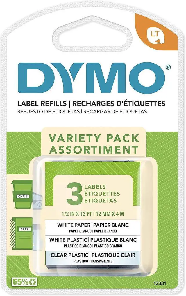 Main image of DYMO LT Labels Variety Pack 1/2-Inch x 13-Foot Rolls Black Print 3 Rolls for LetraTag Label Makers (Pack of 12)