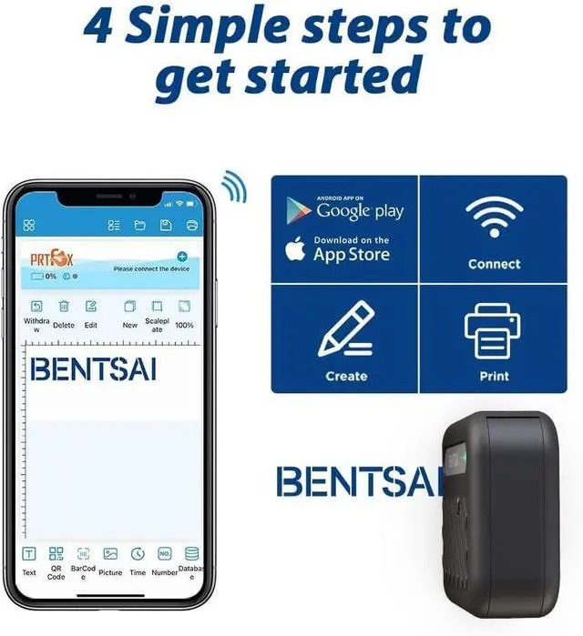 Alt view image 3 of 7 - BENTSAI B10 Mini Handheld Printer Portable Printer Mini Inkjet Printer Wirless WiFi Printer with iOS/Android APP for DIY Printing Tshirt Printing QR Code Date Picture Printing (Yellow)