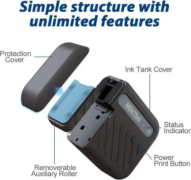 Alt view image 2 of 7 - BENTSAI B10 Mini Handheld Printer Portable Printer Mini Inkjet Printer Wirless WiFi Printer with iOS/Android APP for DIY Printing Tshirt Printing QR Code Date Picture Printing (Yellow)