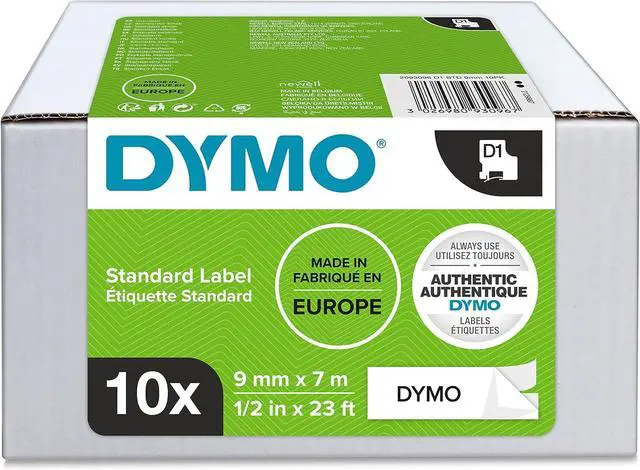 Main image of DYMO Authentic D1 Labels, 9mm x 7m Roll, Black Print on White, Self-Adhesive Labels for LabelManager Label Printers, 10 Count