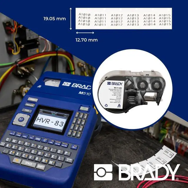 Alt view image 7 of 7 - Brady Authentic (M4-11-498) Repositionable Multi-Purpose Vinyl Cloth Labels 0.5" H x 0.75" W Black on White, 220 Labels. for use with the BMP41, BMP51, and M511 Label Printers