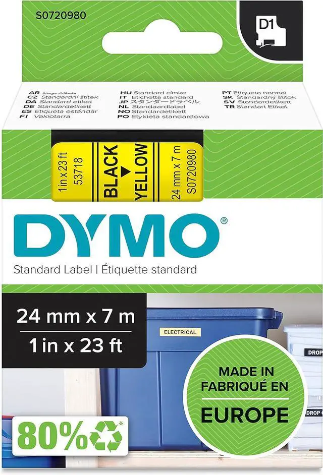 Main image of DYMO D1 Labels, 24mm x 7m Roll, Black Print on Yellow, Self-Adhesive Labels for LabelManager Label Printers, Authentic